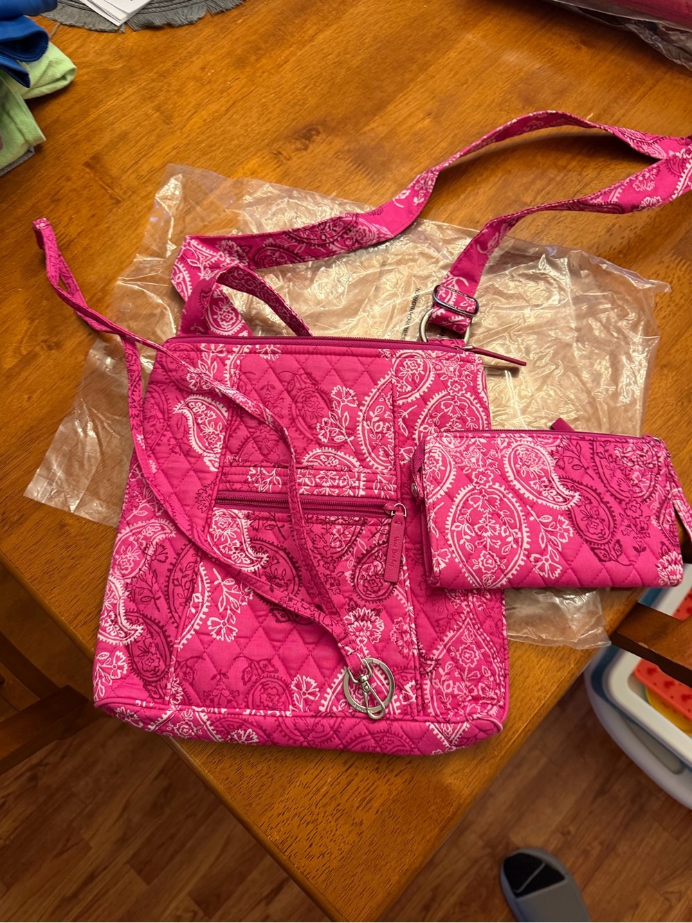 Vera Bradley Quilted Paisley Crossbody Bag and Wallet - Pink
